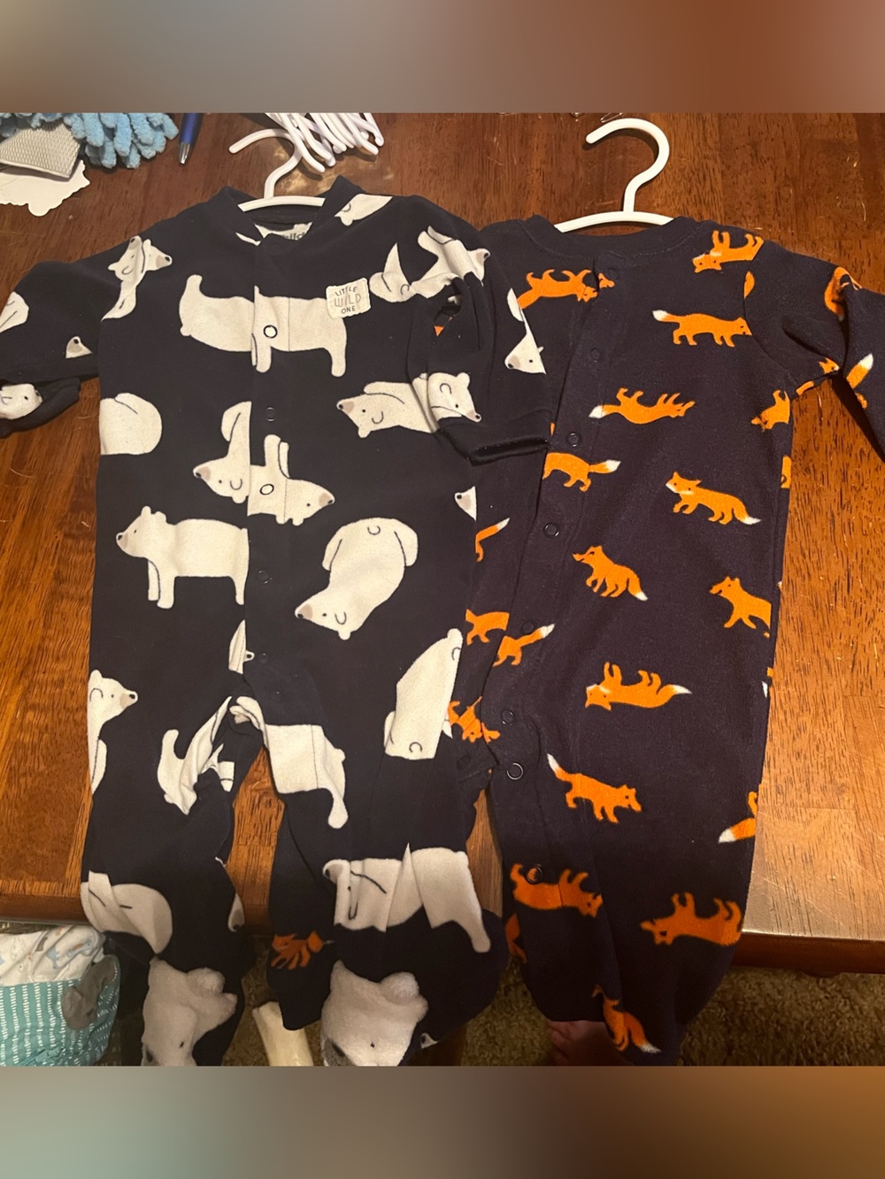 Carter's Navy Polar Bear & Orange Fox Footed Pajamas Set